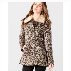 Buttons Leopard animal print woman’s pea coat collard double breasted closure S